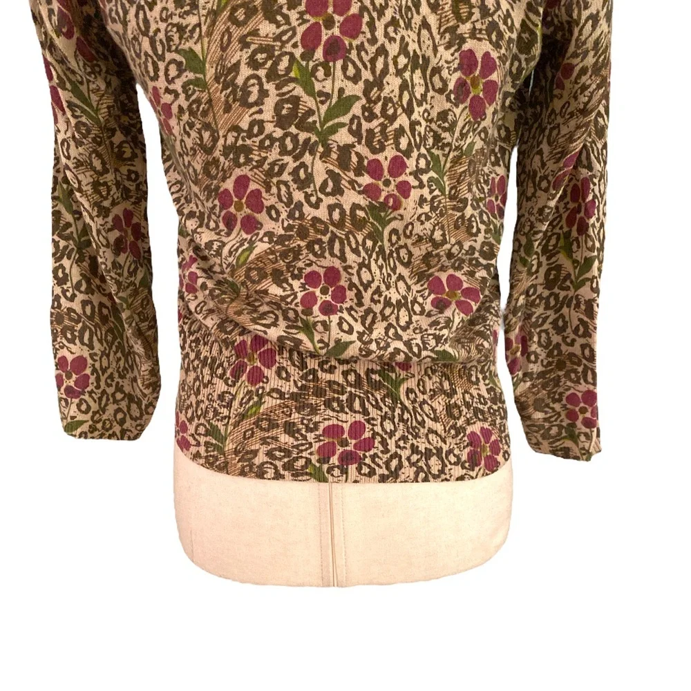 Sparrow Anthro Embellished Floral Leopard Ruffle Draped Cashmere Cardigan - XS - Picture 8 of 13